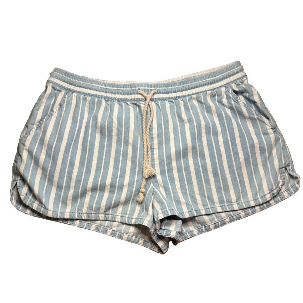 Aerie Pull-on Light Striped Denim Shorts Size Large Elastic and Drawstring